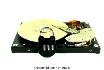 computer harddisk and heads with lock