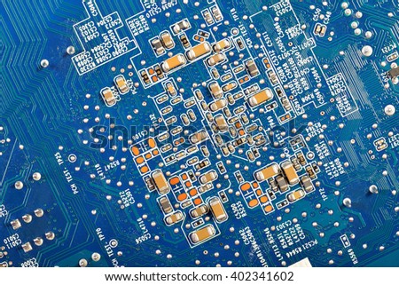 Computer Hardware Motherboard circuits close-up