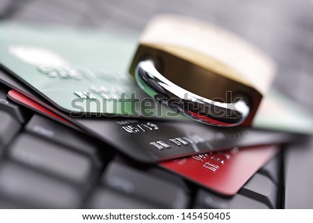 Computer internet credit card security concept with padlock