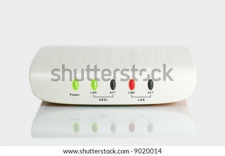 Computer Internet modem (ADSL) on white background