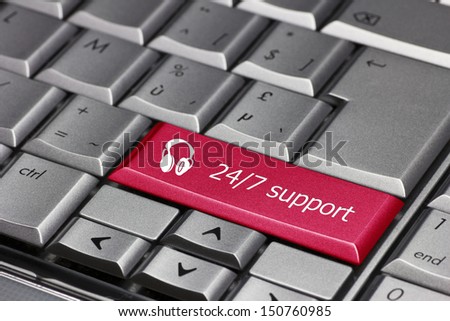 computer key - 24/7 support with headphone icon
