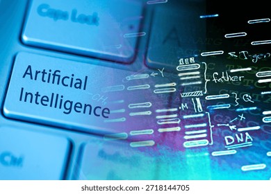 Computer key with label Artificial intelligency and DNA data. Sc