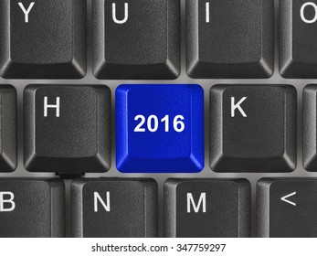 Computer keyboard with 2016 key - holiday concept