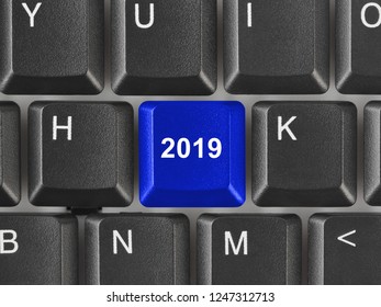 Computer keyboard with 2019 key - holiday concept