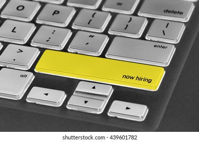 The computer keyboard button written word now hiring .
