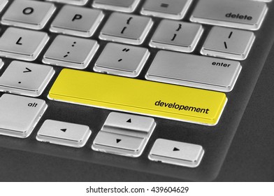 The computer keyboard button written word developement.