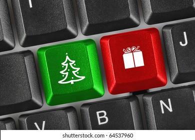 Computer Keyboard With Christmas Keys - Holiday Concept