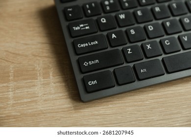 Computer keyboard close up on table