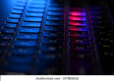 Computer keyboard close-up with warm light 