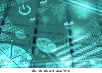 Computer keyboard with glowing charts, digital marketing concept Stock Photo