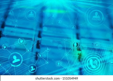 Computer keyboard with glowing icons, social networking concept - Shutterstock ID 151054949