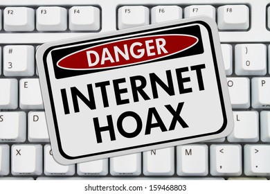 Computer Keyboard Keys With Danger Sign With Words Internet Hoax, Danger Of Internet Hoax