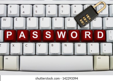 Computer keyboard keys with word password and a combination lock, Online Security