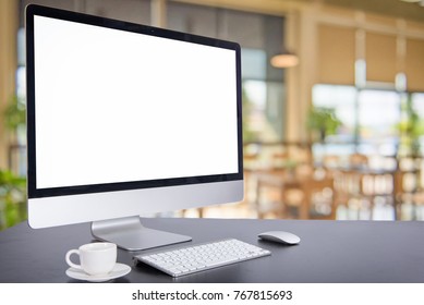 Computer Keyboard and mouse with a coffee shop behind the scenes Blur coffee shop background, Blur restaurant - Shutterstock ID 767815693