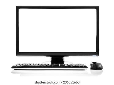 Computer and keyboard and mouse on white