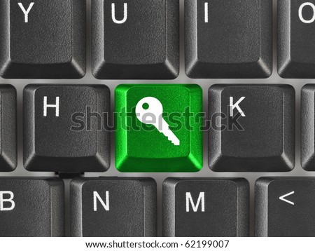 Computer keyboard with security key - technology concept
