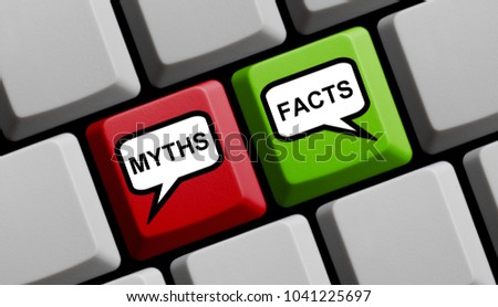 Computer Keyboard with speech bubble symbols on red and green key showing Myths and Facts