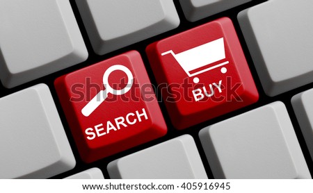 Computer Keyboard with symbols is showing Search and Buy
