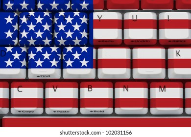 Computer Keyboard With The US Flag On It, Internet In United States