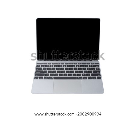 Computer labtop notebook device with blank empty screen, monitor display and keyboard in technology. Modern mock up design.