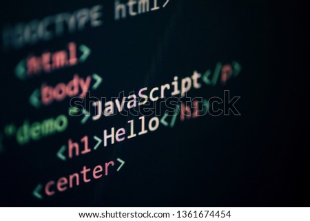 Computer language programming Javascript code internet text editor components on display screen