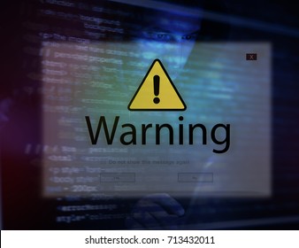 Computer laptop with hack warning pop up