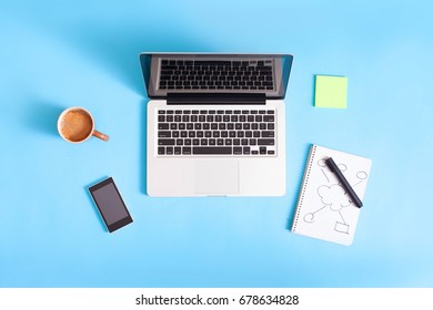 Computer Laptop on blue Background Network Connection Digital Technology