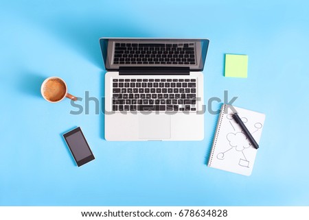 Computer Laptop on blue Background Network Connection Digital Technology