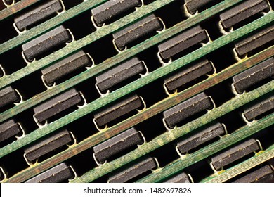 Computer memory modules. Chips on SIMM and DIMM boards.
