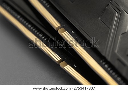 Computer memory RAM close up, macro. System, main memory, random access memory, computer detail. Computer components