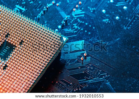 Computer microchip, electronic microcircuit. Computer security, technology neural networks
