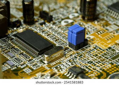 Computer microcircuit with electronic components, resistors, connection terminals 310