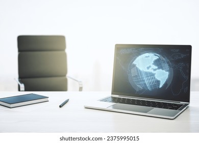 Computer monitor with digital America map, global technology concept. 3D Rendering