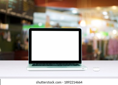 Computer Monitor Isolated On White Screen On Office Style Desk.