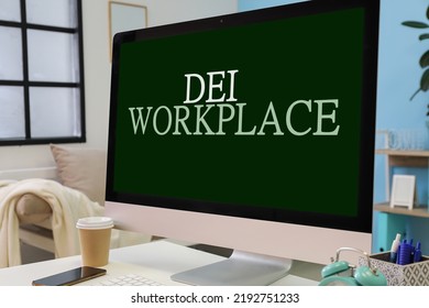 Computer Monitor With Text DE And I (diversity, Equity, Inclusion) Workplace On Screen At Workplace