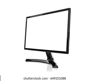 Computer Monitor Or Tv Set Isolated On A White Background. Side View. 