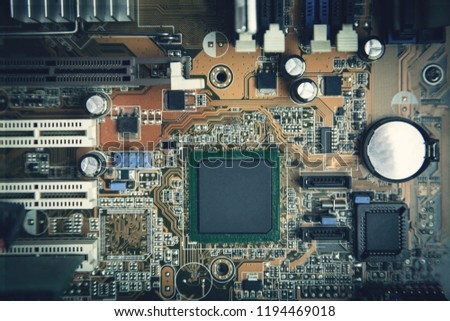 Computer motherboard. Motherboard digital chip. Technology background