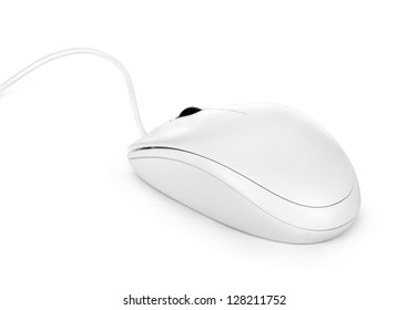 Computer mouse with cord on white background