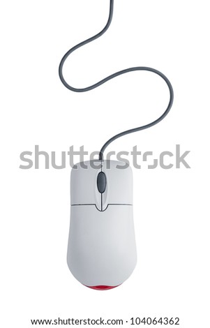 Computer mouse with cord on white background