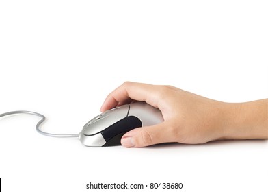 Computer Mouse In Hand Isolated On White