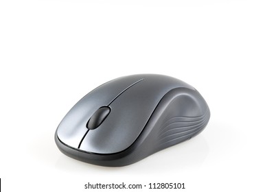 Computer Mouse Isolated On White Grey Horizontal Side View