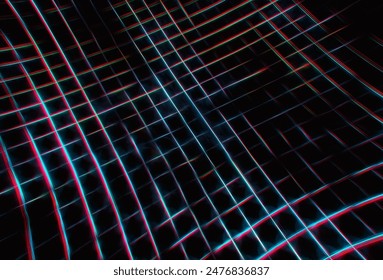 Computer neon low polygon map surface with chromatic aberration