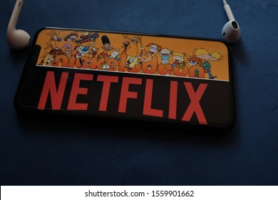 Computer with the Netflix and Nickelodeon logo. Netflix signed a new agreement with Nickelodeon (spongebob) to produce content over the next few years.
United States, New York. November 14, 2019.