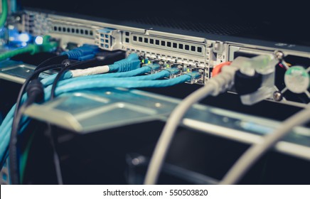Computer network cables connected on server
