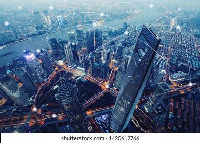 Computer network connection modern city future technology - Shutterstock ID 1420612766