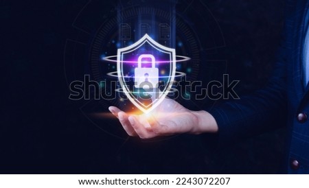 Computer network protection, secure and safe your data concept, businessman holding shield protection icon, Security shield Lock Security Businessman Protect Concept