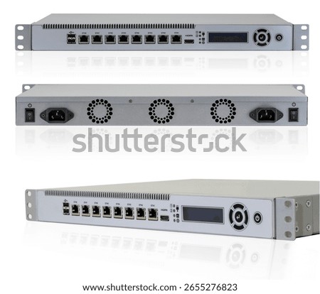 IT computer network, telecommunication ethernet and internet switch, network switching hub, isolated on white background.