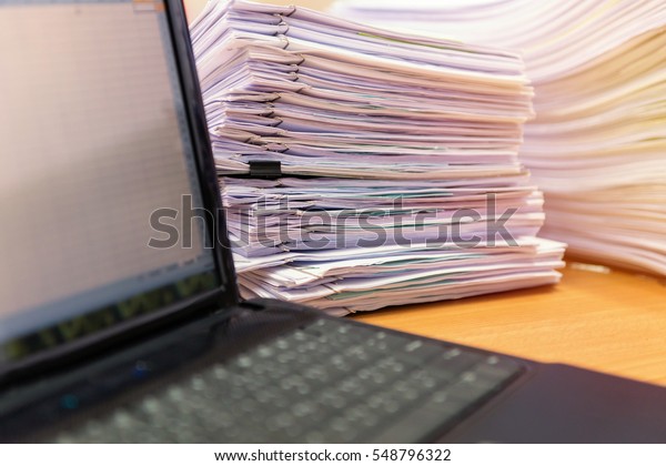 Computer Notebook Documents On Desk Stack Stock Photo (Edit Now) 548796322