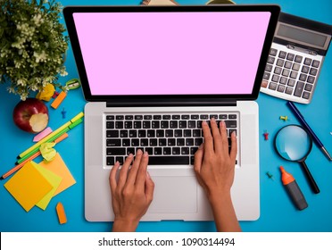 Computer Notebook Laptop blank Screen for Mockup Copyspace Design Advertising Background.