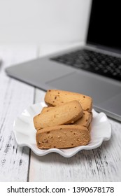 Computer notebook, workbench, sandwich biscuit